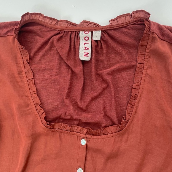Anthropologie DOLAN left Coast Rust Orange Marilyn Ruffle Blouse Size Small - Picture 5 of 9